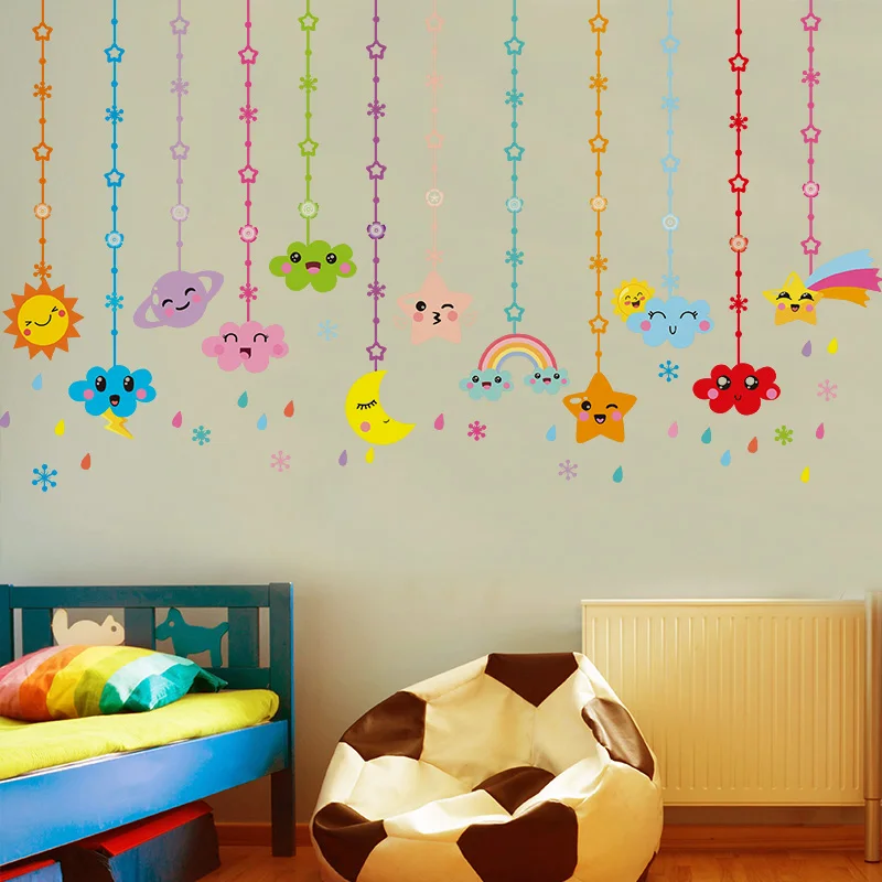 [SHIJUEHEZI] мультфильм Облака Звезды орнамент стены стикеры DIY солнце Радуга