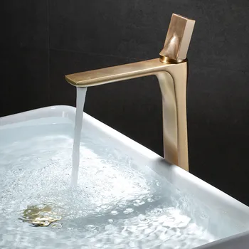 

Basin Faucet Brushed Gold Bathroom Faucet Tap Bathroom Sink Faucet Single Handle Hole Deck Vintage Wash Hot Cold Mixer Tap Crane