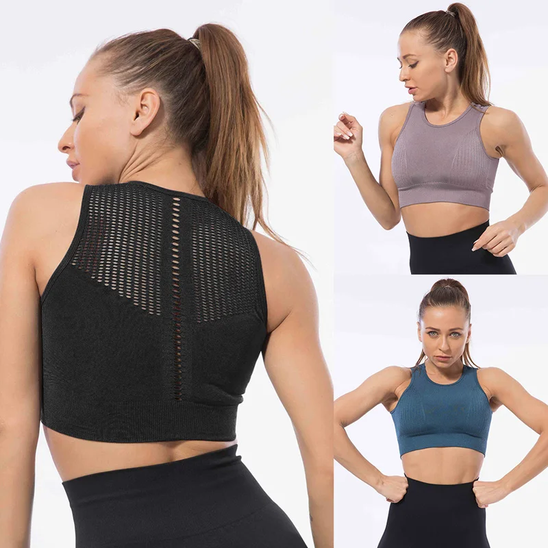 

Push Up Sports Bra Quick Drying Fitness Bra Seamless Gym Workout Crop Top Mesh Breathable Running Vest Womens Yoga Bra