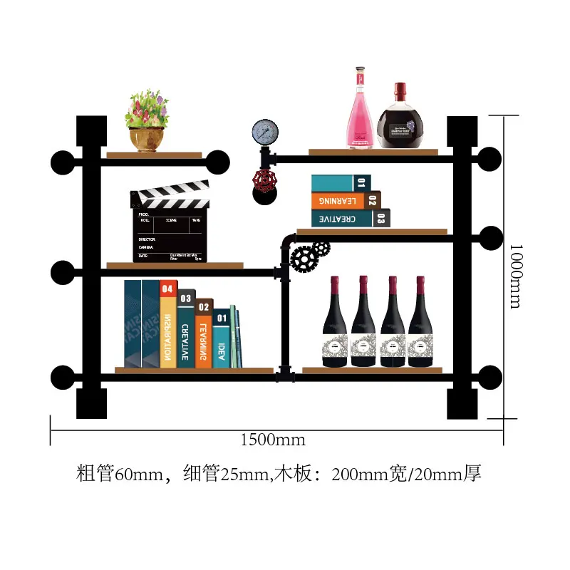 CF3 украшение дома арт ТВ шкаф бутылка органайзер для винной стойки Ретро дизайн дисплей вина из железных труб и досок - Цвет: Темно-серый