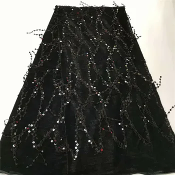 

Latest French Nigerian velvet Laces Fabric 2019 black High Quality Tulle African Laces Fabric Wedding African French Tulle Lace