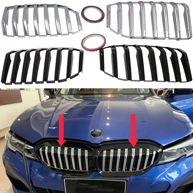 

Для BMW 3 серии 2019 2020 2021 ABS сменный передний бампер решетка радиатор декоративная отделка Аксессуары для стайлинга экстерьера 2 шт./компл.