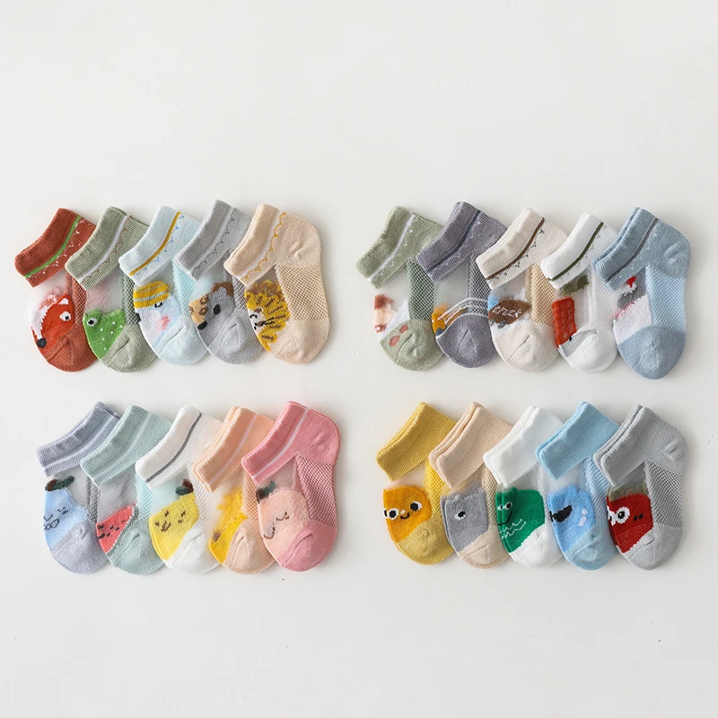 

5 Pairs/lot Summer Thin Mesh Infant Newborn Baby Socks Lovely Cartoon Soft Cotton Short Scoks for Kids Boys Girls 0-5Y