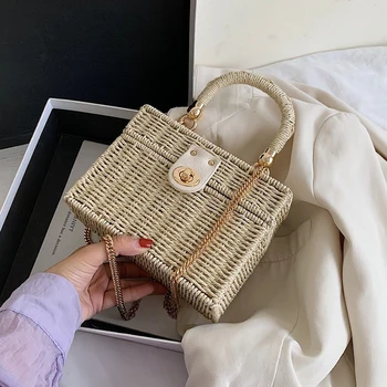 

High-quality Weave Straw Tote Bag 2020 New Women's Designer Handbag Summer Chain Shoulder Crossbody Bag Lady Travel Beach Bag