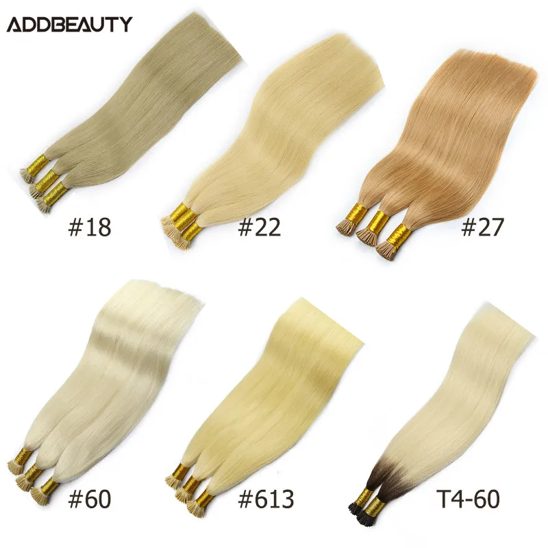 Addbeauty Women Human Hair Extensions I Tip Straight Remy Bundles 50PCS Brazilian | Шиньоны и парики