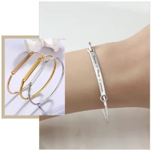 

Elegant Personalized Name D Shape Bangle for Women 5mm Customize Stainless Steel ID Bar Cuff Bracelet Temperament Jewelry