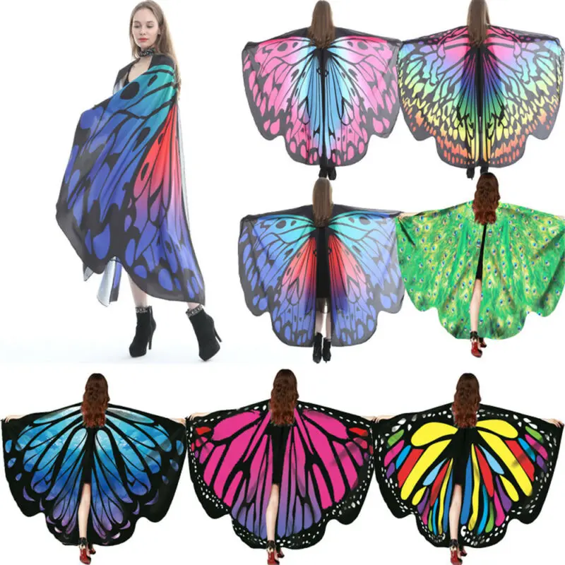 Women Fancy Long Butterfly Wings Fairy Cape Scarf Scarves Wrap Printing ...