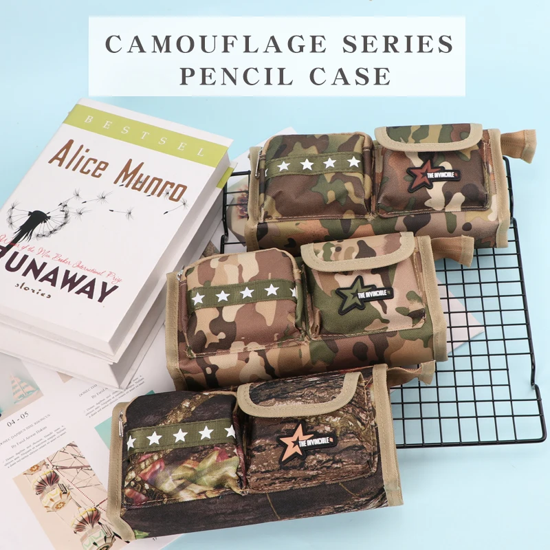 

Cool camouflage multi pocket high capacity durable star zipper oxford army pencil case for boy