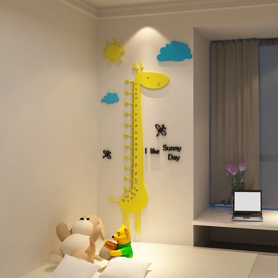 Милый мультяшный жираф, Настенная 3d акриловая наклейка s для детской комнаты, рост ребенка, диаграмма роста, настенная наклейка, украшение детской комнаты - Цвет: Yellow combination