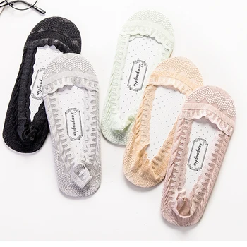 

New Summer Women Short Lace Socks Transparent Hollow Out Antiskid Invisible Socks Slippers Female Soft Low Cut Socks