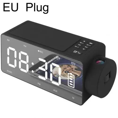 Black EU Plug 10 Вт Будильник беспроводной Bluetooth динамик беспроводной телефон зарядка светодиодный цифровой FM, AUX, TF карты часы с динамиком с батареей - Цвет: Black EU Plug