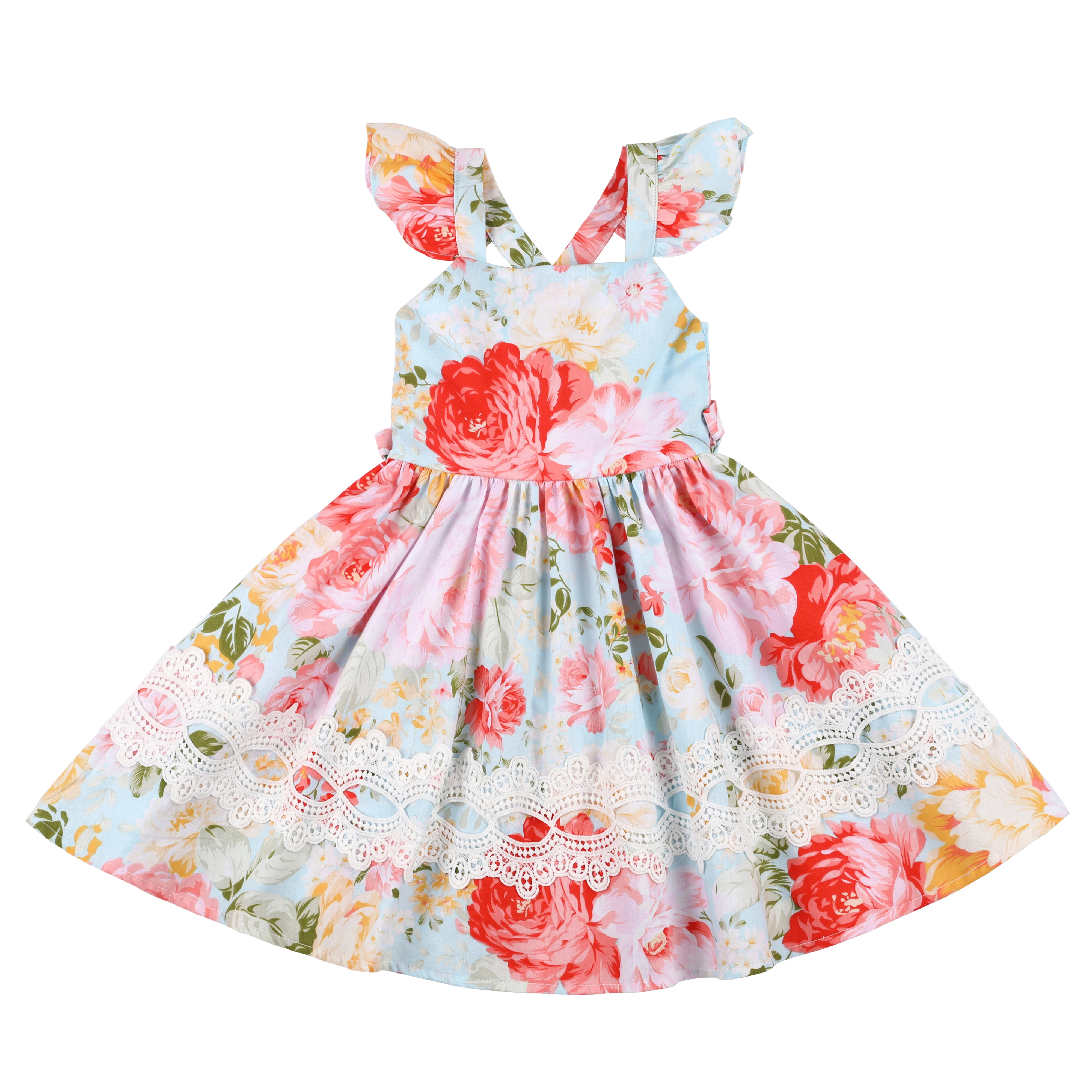 Flofallzique Baby Dress For Girls With Lotus Sleeves Bright Vintage Floral Toddler Clothes About Party Celebration Outdoor | Детская