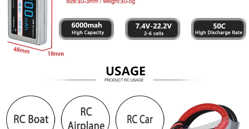 HRB 6000mah Lipo Battery, Size:IU-Smm weigm:Iu-*g 5 8 3