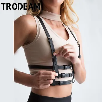 

TRODEAM Women Leather Harness Women Fashion Leather Harness Chest Bra Suspenders Punk Belt Bondage Adjustable Female Underwear