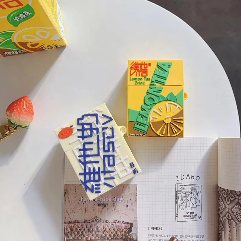 

For apple Airpods Charging Bluetooth Earphone Fashion Soft Case Funny Lemon Tea Drink Earphone Bag Cover