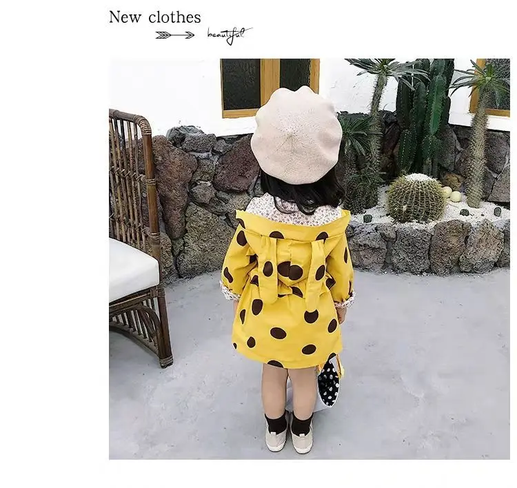 fleece coats Girls' Hooded Windbreaker New Spring Autumn Children's Mid-length Hooded Jacket Baby Kids Polk Dot Cute Tops Coat Outerwear & Coats hot