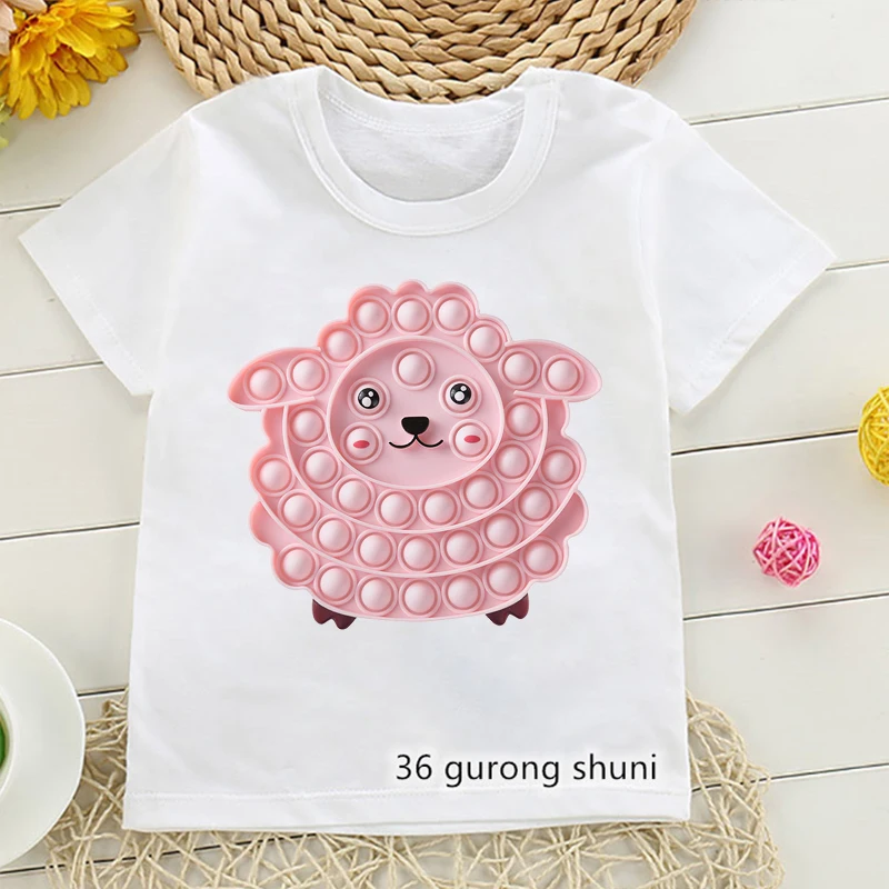 New Kawaii Colorful Little Sheep Tshirt Animal Clothes Print T Shirt поп ит Pop It T-Shrit Unisex Boys Girls Tees Top | Детская