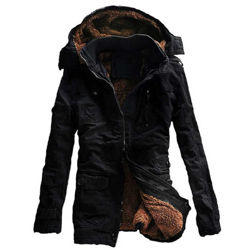 Зимняя мужская повседневная куртка из плотного бархата, теплые хлопковые куртки, не замерзающие мужские парки, Мужская армейская куртка с капюшоном, длинный Тренч
