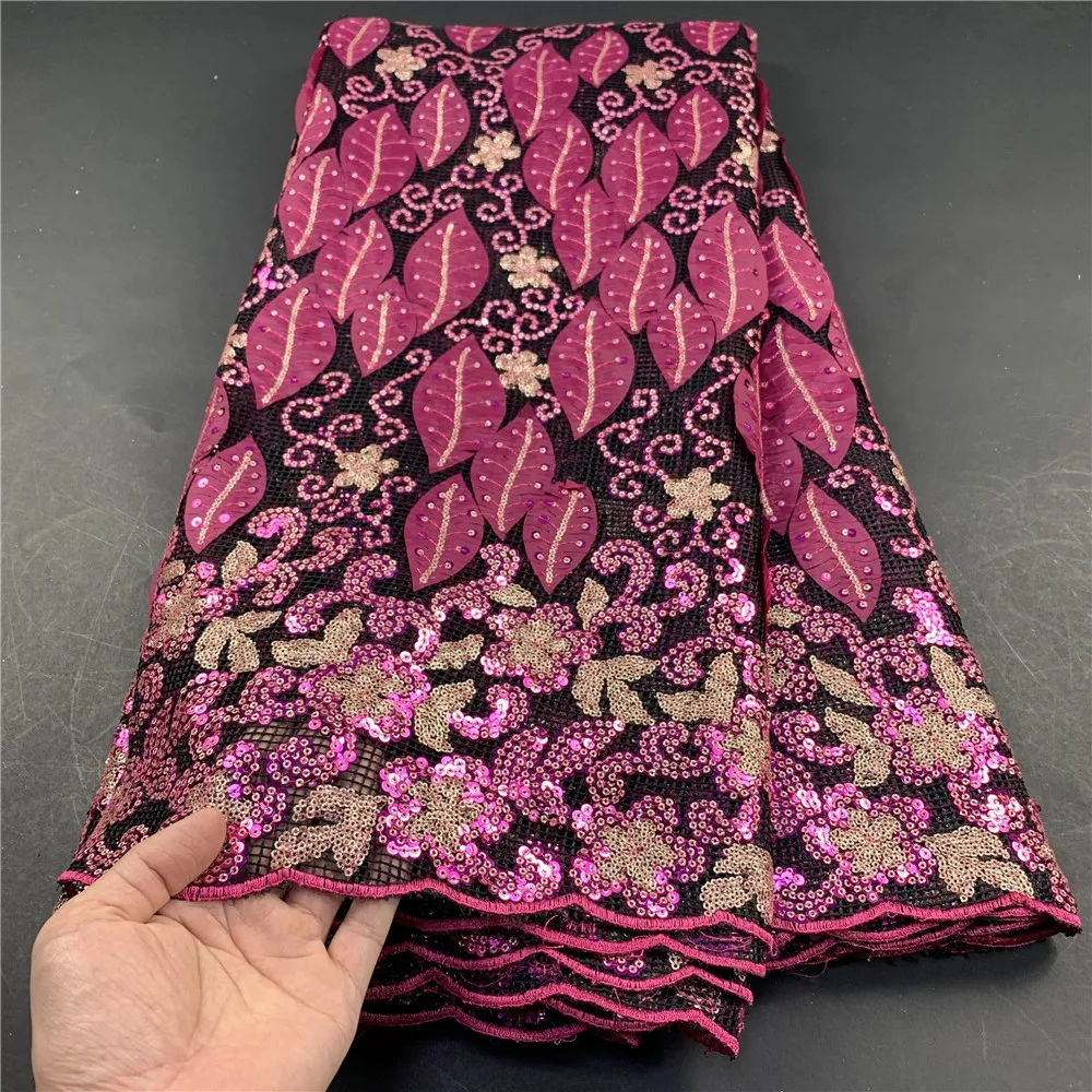 Latest 2021 High Quality African Sequins Lace Fabric Nigerian Wedding Party Dress Women French Tulle Lace Swiss 5 Yards FLP-1081