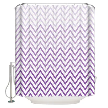 

Geometric Ripple Stripes Gradually Purple Shower Curtain Washable Home Bath Decor Curtains With 12 Hooks