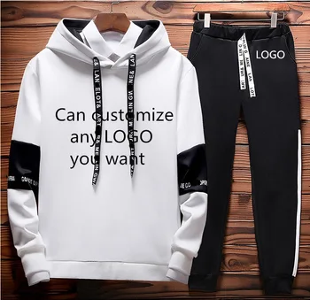 

Spring Autumn Tracksuit Hoodies Men Custom Logo Print Casual Sweatshirt Mens Hoodies+Pants 2Pcs HipHop Harajuku Sportswear
