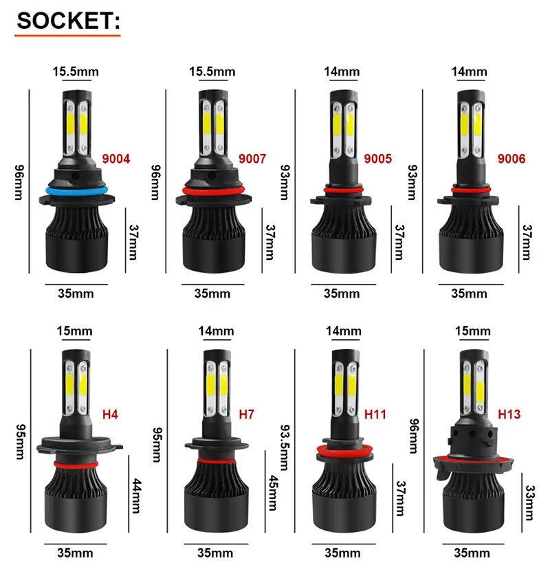 TF30 New 4 Sides 100W 10000lm 3000K 5000K 6000K 8000K 12V 9006 9005 H11 H4 Led H7 LED Car Headlight Bulbs Auto Car lights