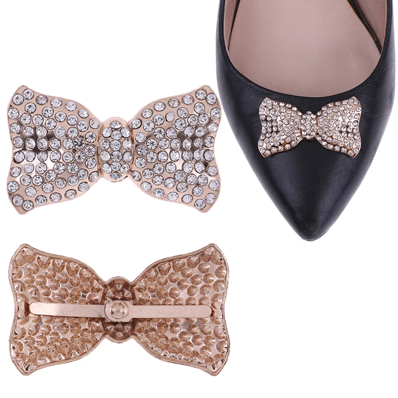 1 paar van high-end schoenen accessoires Rhinestone glans kristal diamant parel boog schoenen clip gesp 4.5*2.5cm