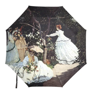 

Van Gogh Umbrella Automatic Oil Painting Black Coating Umbrella Women Creative Portable 3-fold WIndproof UV Umbrella