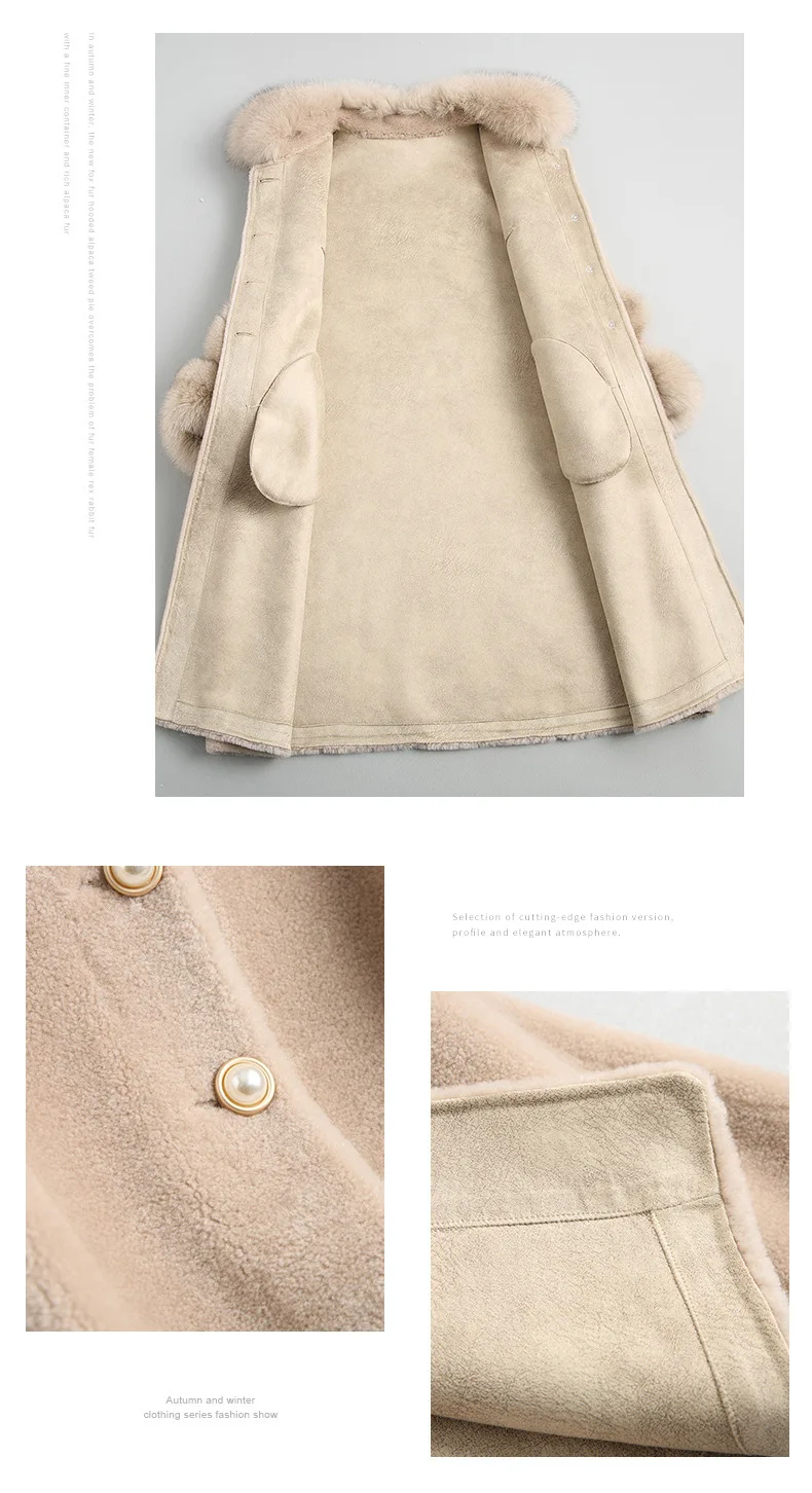 Excellent 2019 winter real fur coat ladies high quality fox fur collar long jacket Korean clothes wool fur coat and coat 4