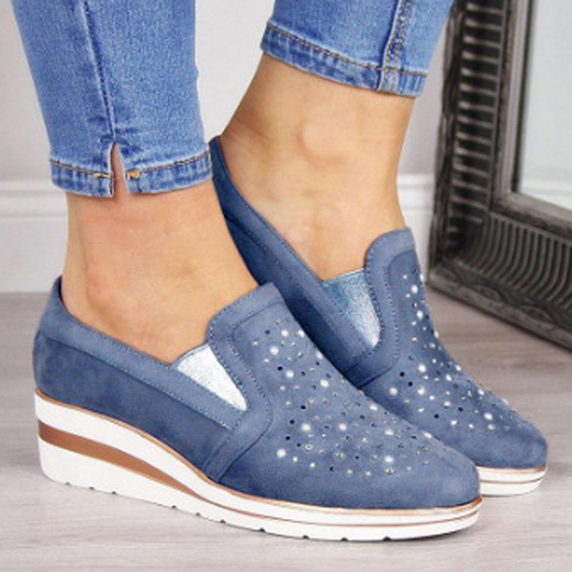 Spring Autumn Loafer Light Weight Platform Casual Shoes Rhinestone Shining Women Shoes Silver Color Zapatos De Mujer