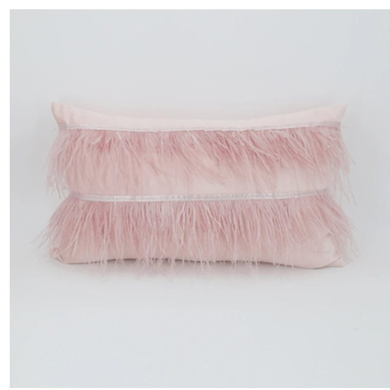 

Ostrich Feather Lumbar Pillow Case Cover, Home, Car, Bed, Sofa, Living Room, Beauty, Pink, Wholesale, New, FG1104