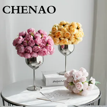 

CHENAO High Quality ColourfulSilk Tea Roses Bridal Bouquet Real Touch Wedding Home Party Artificial Flower Free Shipping