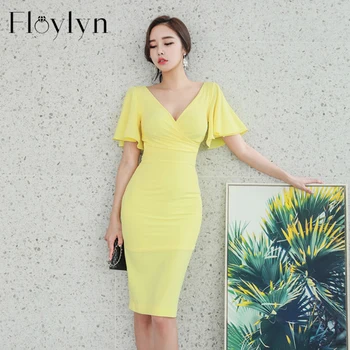 

Floylym Casual Elegant Office Dress Women 2020 Summer Lace Patchwork Ruffles Pencil Dress Female Sexy Bodycon Party Vestidos