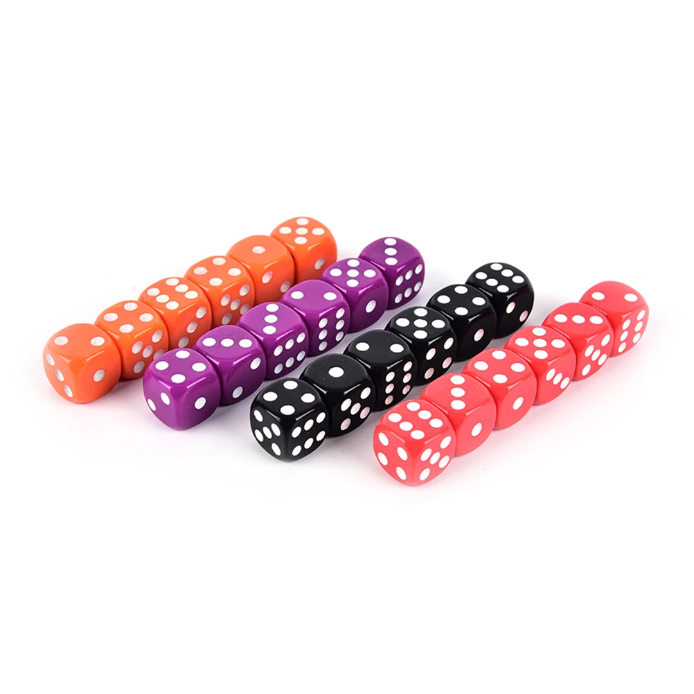 16MM Dices Rounded Corners Four-Color Transparent Dice BoardGame Drinking Digital Dice Gumbling Game 6 PCS