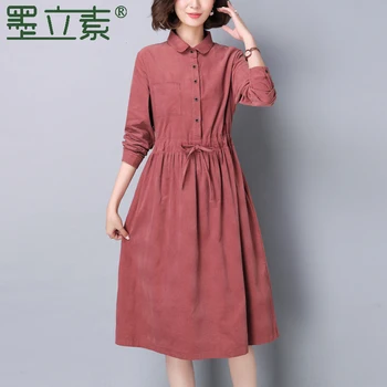 

Dress Early Autumn Corduroy Long Sleeve 2020 Spring New Style Women's Casual Literature Waist Hugging Slimming Elegant