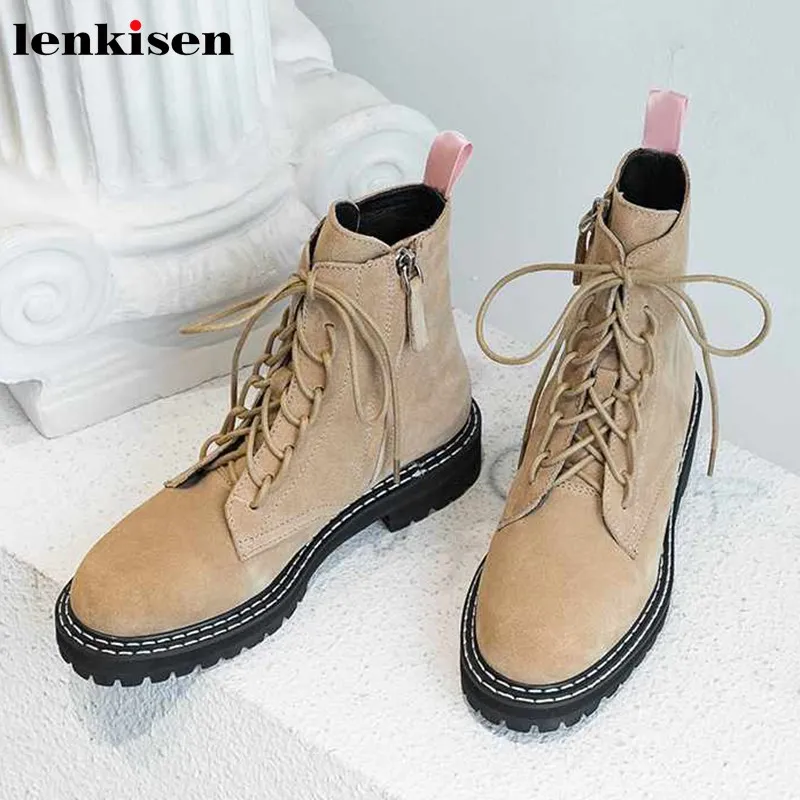 Lenkisen новые ботинки из натуральной кожи мягкие дышащие с круглым носком на