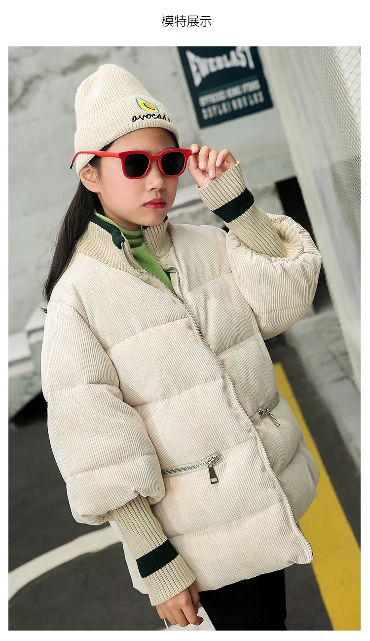6-14 Year New Fashion Corduroy Cotton Coats Thicker Warm Girls Parka Children oversize Outerwear Modis Winter kids jackets Y2323
