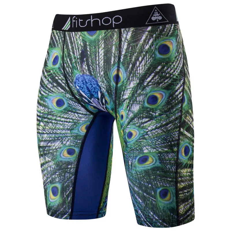 

2017 Standard Europe And America Code Men Quick-Dry Sports Fitness Digital Peacock Printed Sports Shorts Nk03