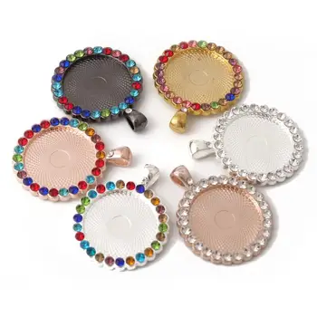 

2pcs/lot Rhinestone Charm Pendant Base Setting Blanks Bezel Tray With Round Glass Cabochon Cameo For DIY Jewelry Making Supplies