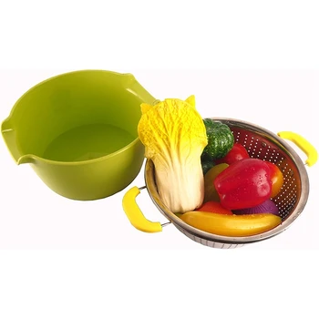

Stainless Steel Colander Kitchen Strainer Two-Handle Drain Basket with Basin for Fruits, Vegetables, Cleaning, Mixing