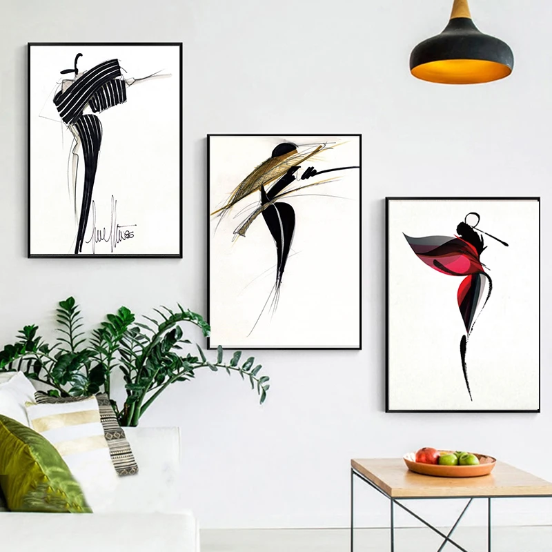 Nordic Line Girl Stick Figure модный Настенный декор для гостиной зеленая настенная живопись