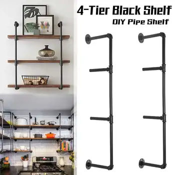 

2 PCS 4 Tier Shelf Industrial Furniture Wall Shelf Bracket Hanging Storage Shelves Iron Pipe Black DIY Pipe Shelves