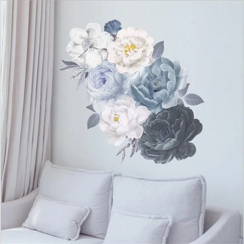 1Pcs Peony Flowers Rich Flower Group Wall Stickers For LivingRoom Sofa Self-Adhesive Painting Home Decoration Wall Decal 30*90CM