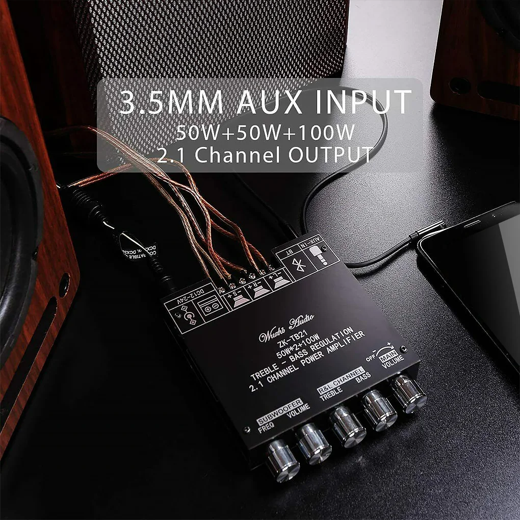 placa amplificador de audio OWAYKEY Bluetooth 5.0 Placa amplificadora entrada Bluetooth y AUX 100 W 2 canales DC8-24 V