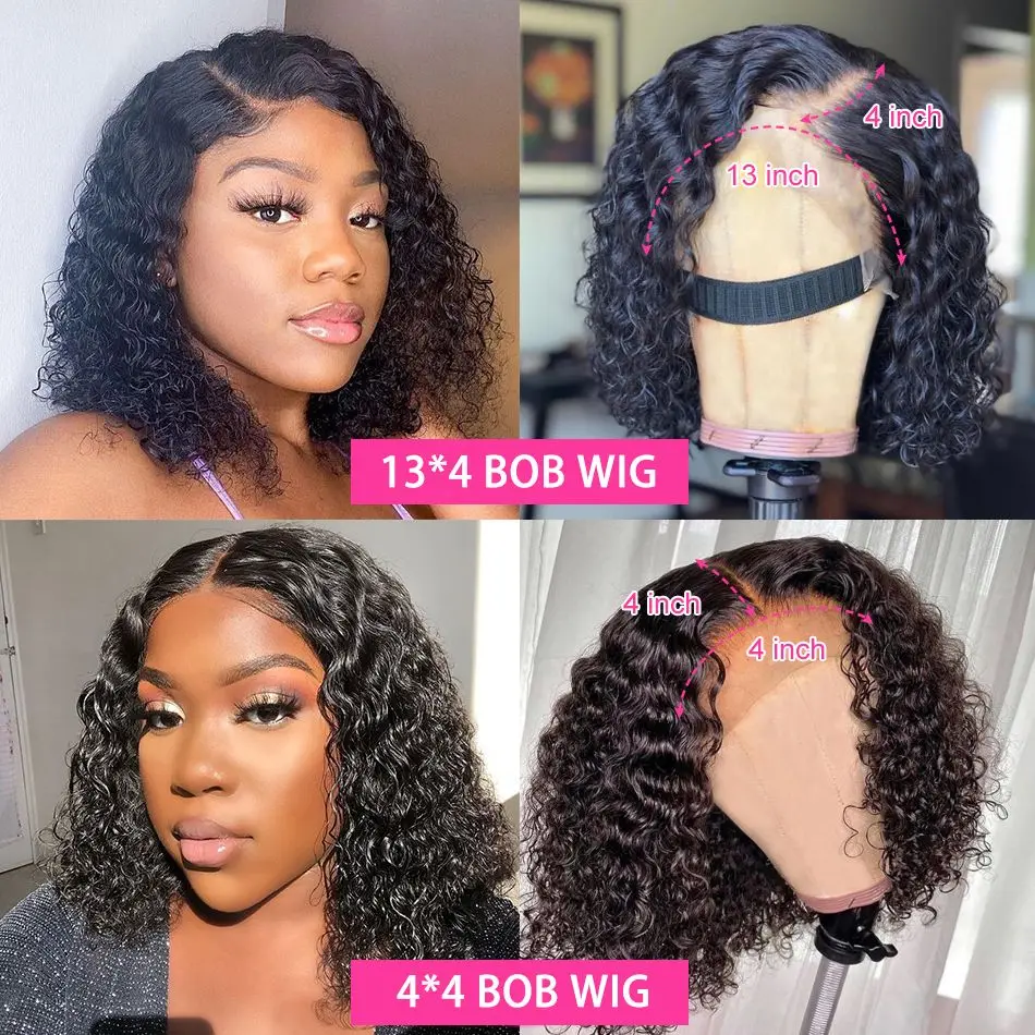 Kinky Curly Bob Lace Closure Human Hair Wigs Brazilian Lace Wigs For Women 4x4 Closure Bob Wig 180% Density