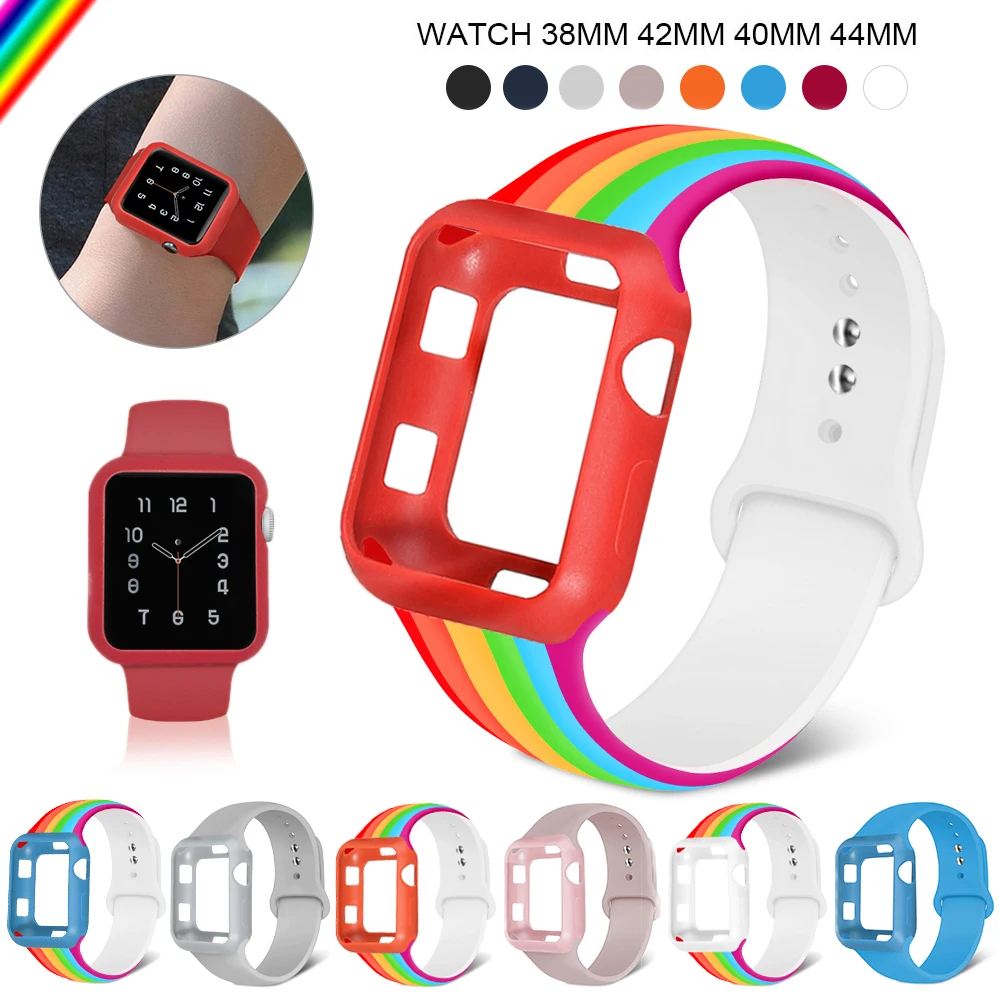 

Soft Silicone Watch Case + WatchBand for Apple Watch series 3 2 1 apple watch band 42MM 38MM Watch Strap for iWatch Bracelet