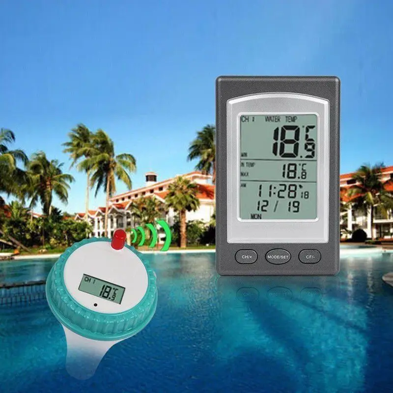 Flutuante termômetro sem fio piscina termômetro banheira de hidromassagem casa nadar medidor de temperatura calendário despertador-40 6060c