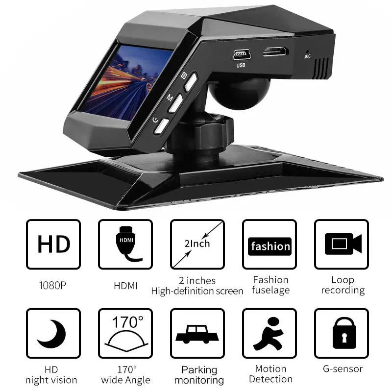 Vehemo рекордер для вождения 170 ° камера ночного видения HD 1080P DVR для автомобилей g-сенсор 2 ''Авто