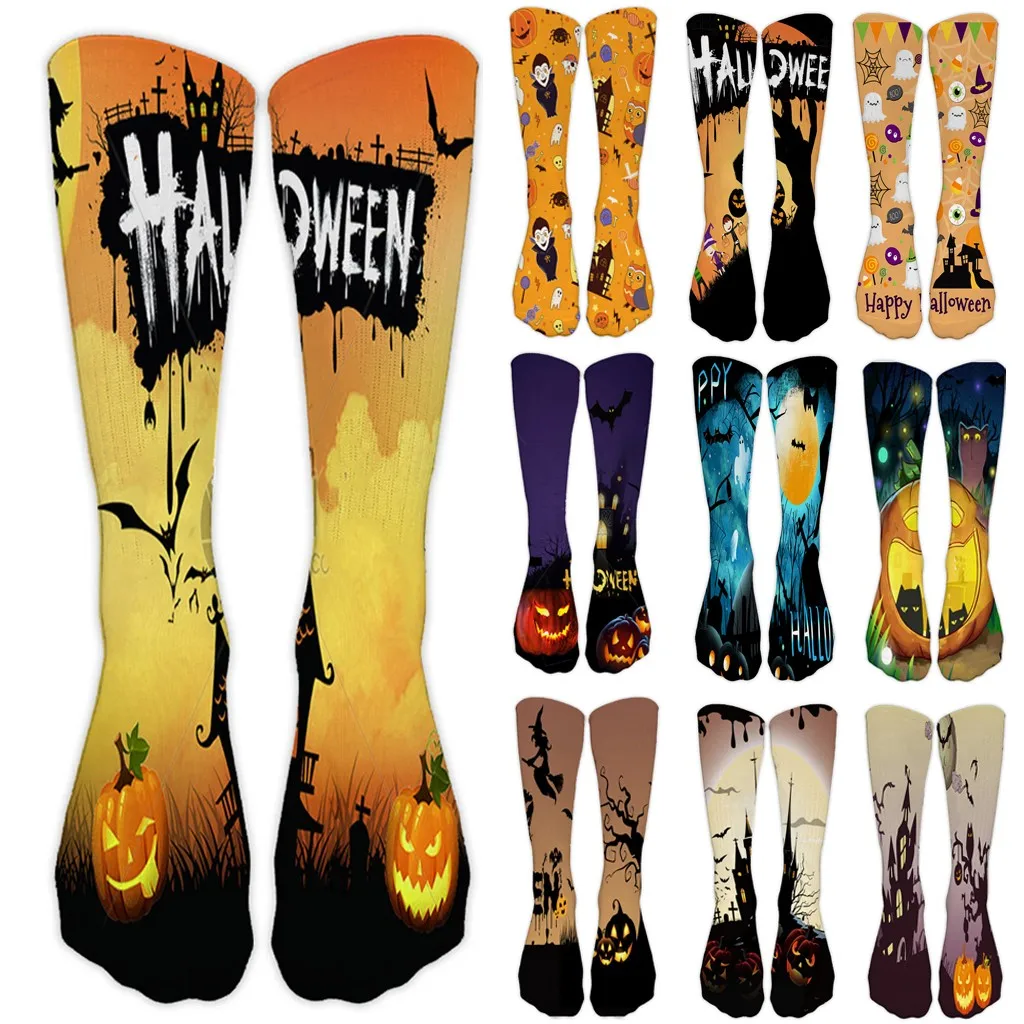 3D Halloween Funny Socks Unique Design Pumpkin Printing Medium Sports Casual Work Business Socks Soft and Easy Cleaning
