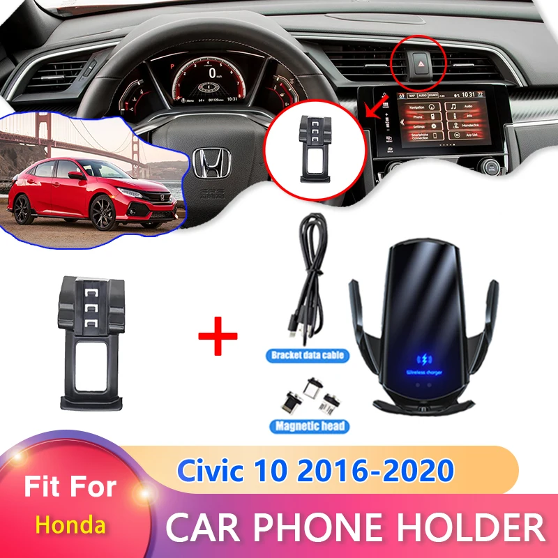 Car Mobile Phone Holder for Honda Civic 10 FC FK 2016 2017 2018 2019 2020 GPS 360 Degree Rotation Support Accessories Iphone | Автомобили